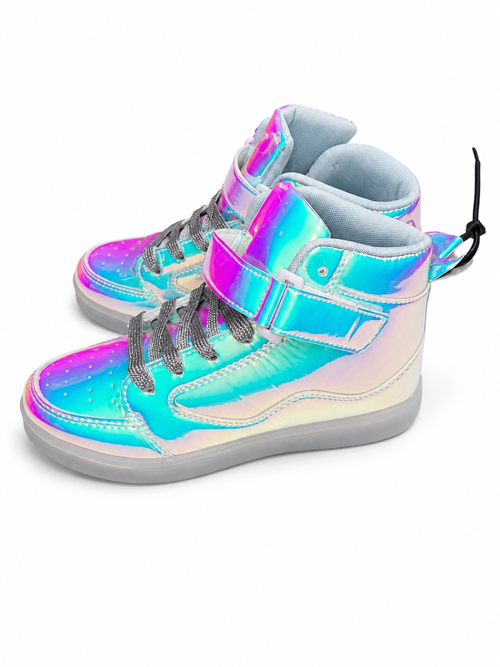 light up shoes Holographic High-Top Sneakers - Iridescent Pink/Blue.